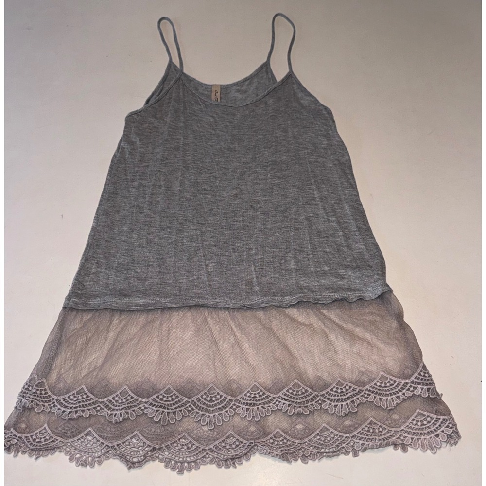Final Touch Gray Lace Trim Extender Layering Cami Tank Top Spaghetti Strap Small